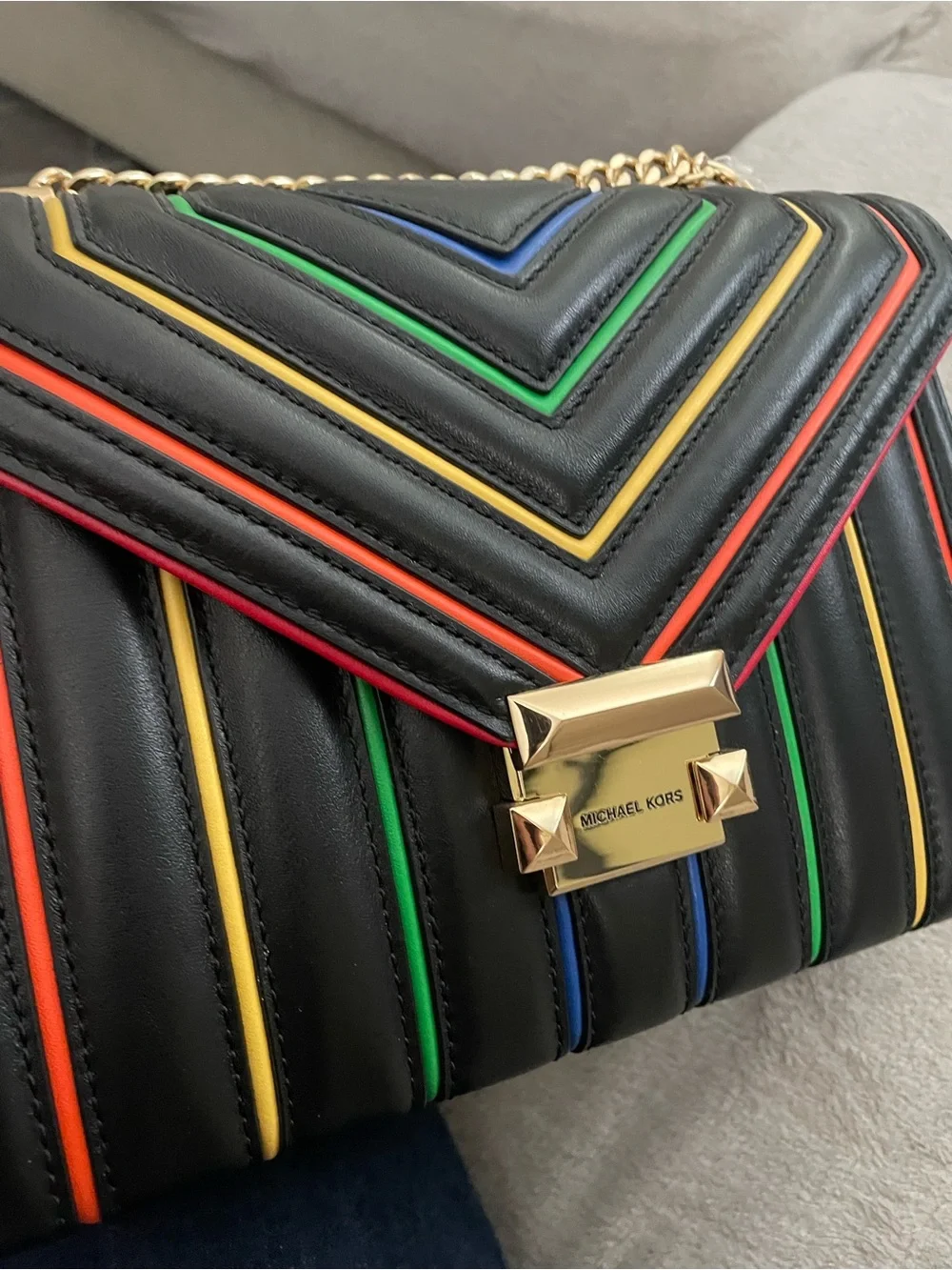 Michael Kors Black Striped Multicolor Whitney Bag
